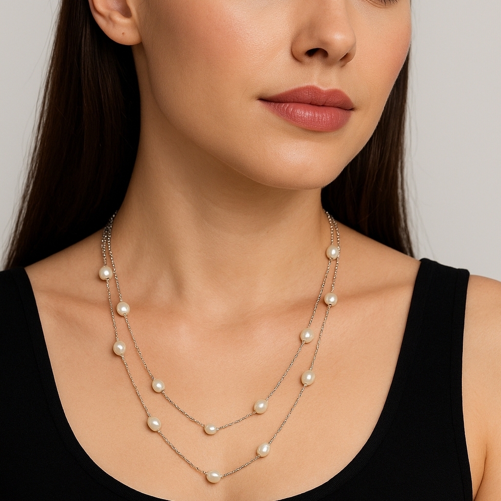 Verona Signed Freshwater Pearl Station Necklace –‎ 36 Inches